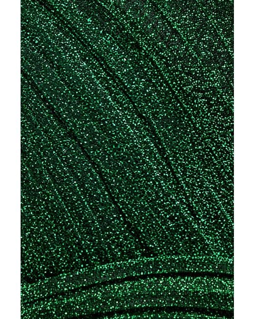 Goddiva Green Sleeveless Pleated A Line Lurex Maxi Dress