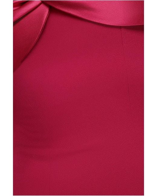 Goddiva Red Twist Knot Satin & Scuba Bardot High Low Midi Dress