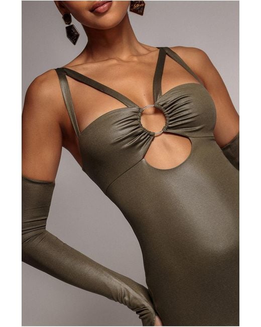 Goddiva Green Faux Leather Cut Out Sheath Midi Dress