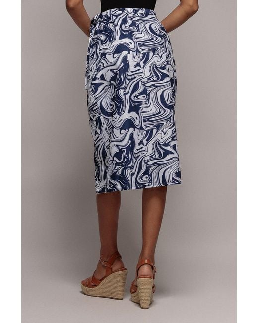 City Goddess Blue Printed High Waist Wrap Midi Skirt