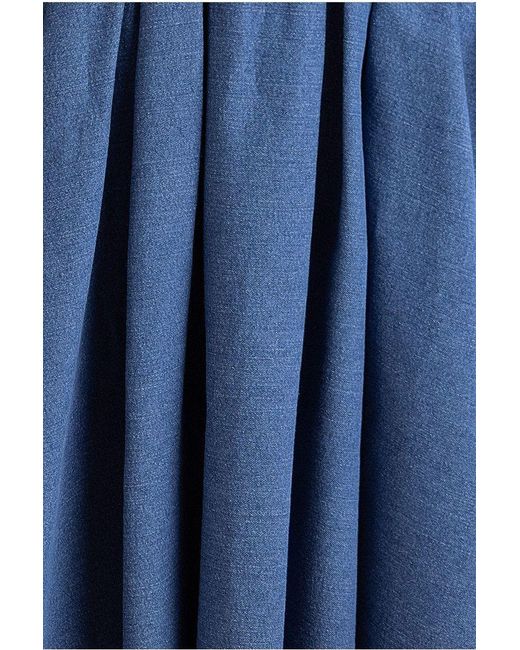 Goddiva Blue Denim Frilled Bardot High Low Dress