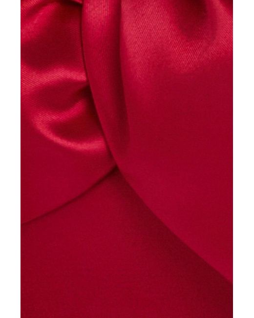 Goddiva Red Twist Knot Satin & Scuba Bardot High Low Midi Dress