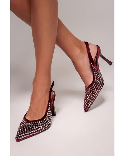 Goddiva Multicolor Rhinestone Slingback Heeled Court Shoes