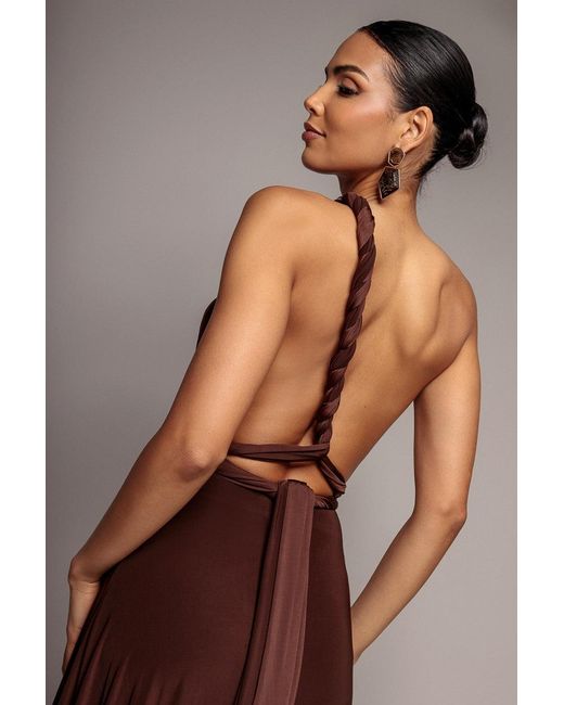 Goddiva Brown Multiway Tie-Up Maxi Dress