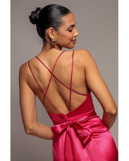 Goddiva Red Satin Cowl Neck Romper