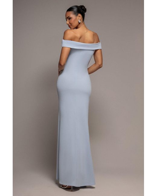 Goddiva Gray Off The Shoulder Maxi Dress With Split