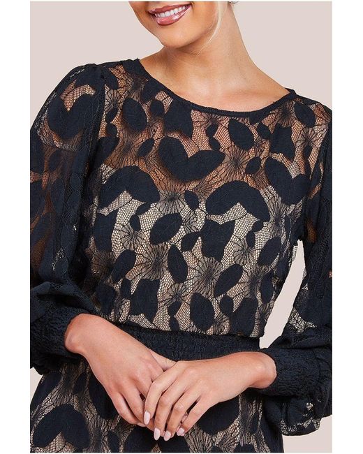 Goddiva Black Lace Front Split Long Sleeve Maxi Dress