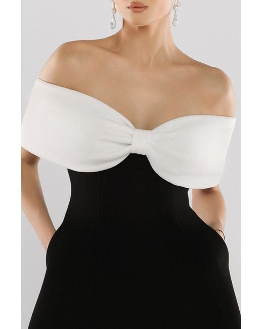 Goddiva Black Bow Off The Shoulder A Line Midi Dress