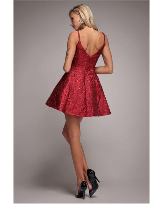 Goddiva Red Jacquard Sleeveless A-Line Mini Dress