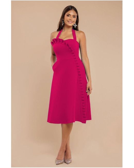 Goddiva Pink Frilled Halter Neck Midi Dress
