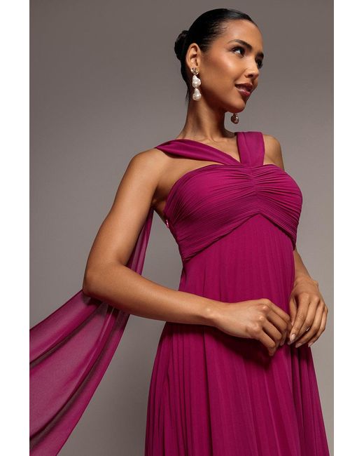 Goddiva Purple Sleeveless Pleated Chiffon Multiway Scarf Maxi Dress