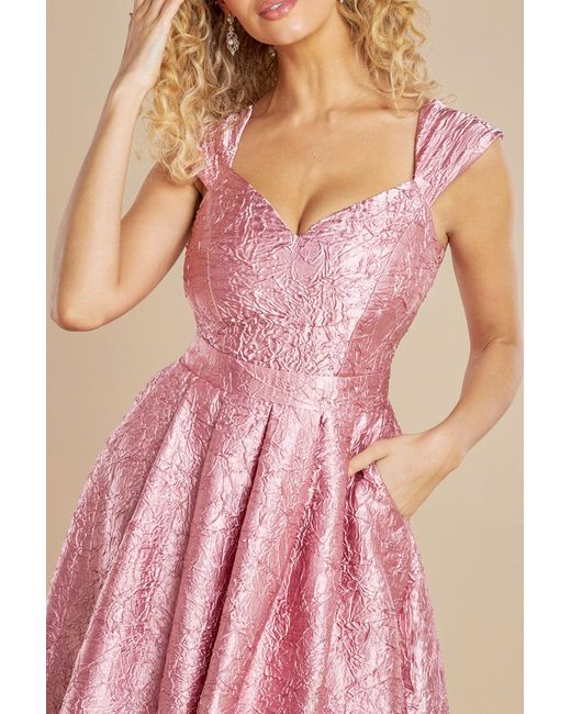 Goddiva Pink Crushed Satin Sleeveless A Line Midi Dress