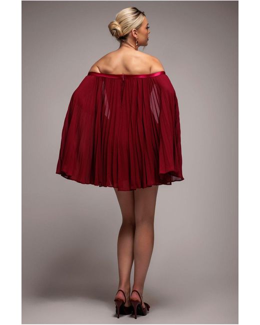 Goddiva Red Strapless Mini Dress With Pleated Chiffon Cape