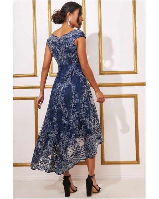 Navy lace 2024 dip hem dress