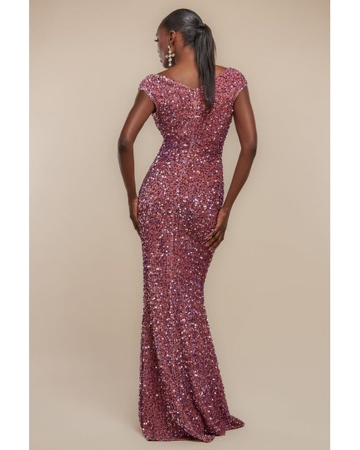 Goddiva Red Multi Sequin & Velvet Bardot Maxi Dress