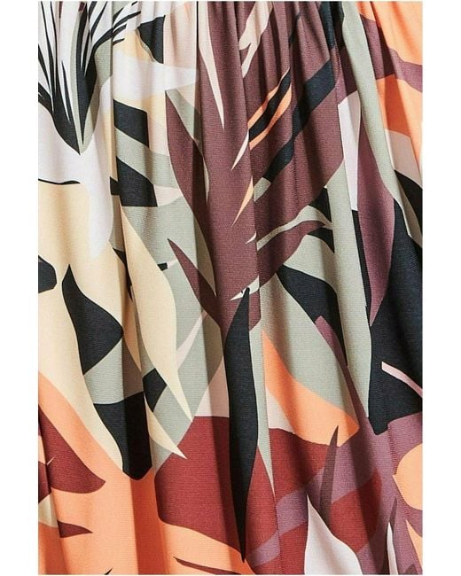 Goddiva Brown Leaf Print Midi With Flutter Sleeves