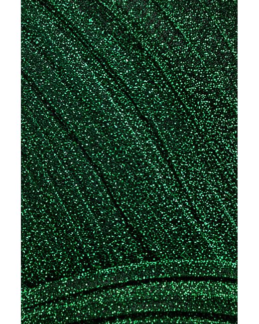 Goddiva Green Sleeveless Pleated A Line Lurex Maxi Dress