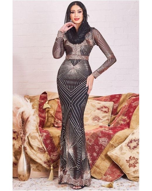 Goddiva Multicolor Modesty Contrast Sequin Maxi Dress