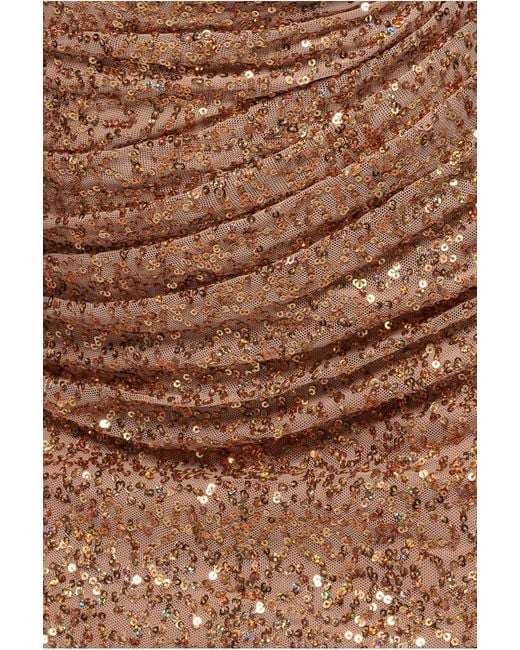 Goddiva Natural Sequin Cowl One Shoulder Midi Dress