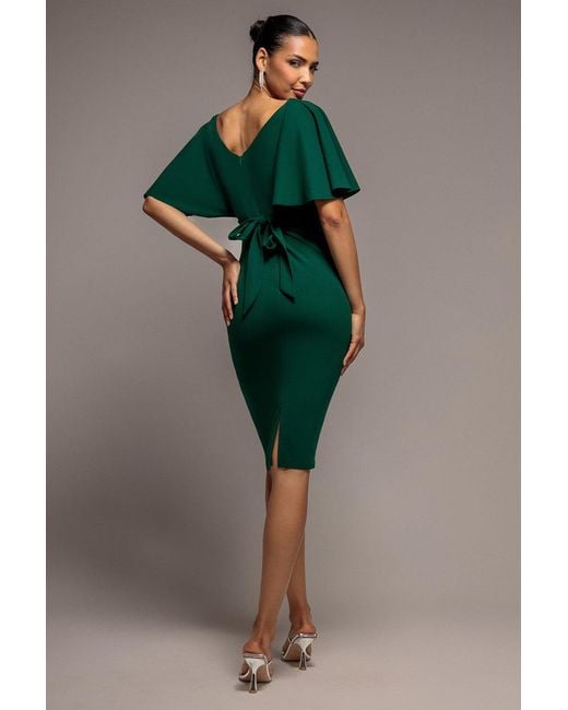 Goddiva Green Flutter Sleeve Wrap Midi Dress