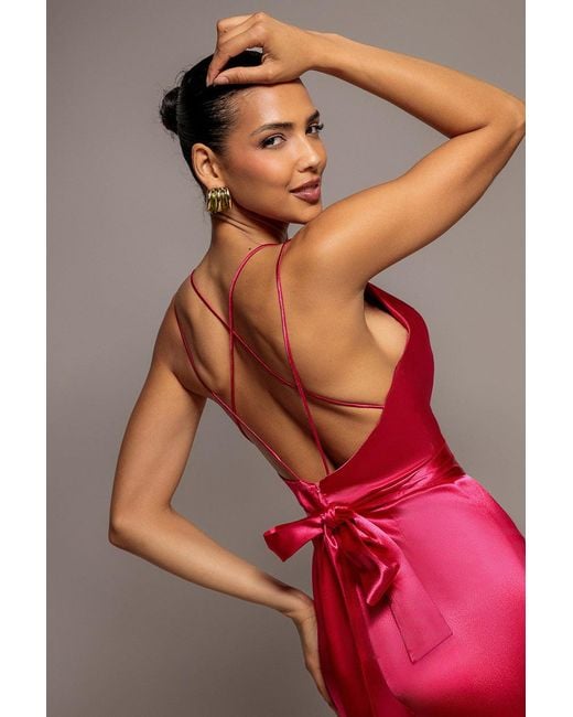 Goddiva Red Satin Cowl Neck Romper