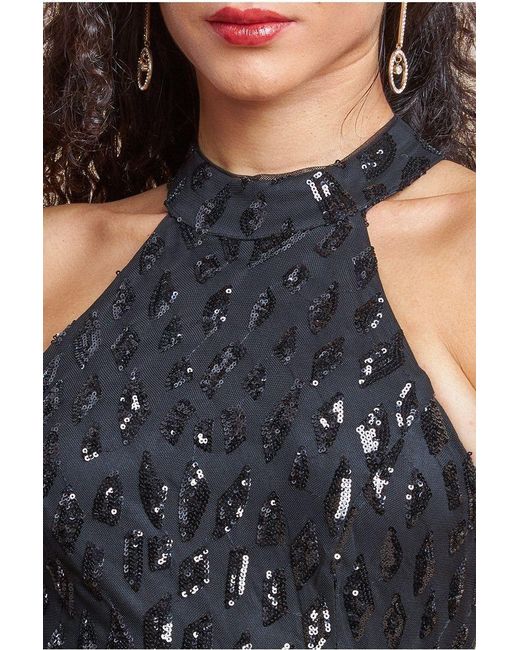 Goddiva Black Ombre Sequin Halter Maxi With Thigh Split