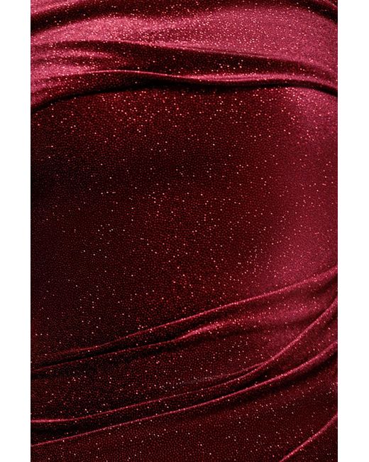 Goddiva Red Glitter Velvet One Shoulder Maxi Dress