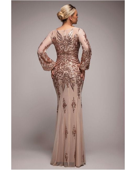 Goddiva Multicolor Embellished Sequin Bishop Sleeve Maxi Dress