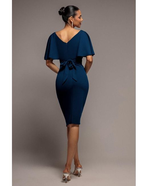 Goddiva Blue Flutter Sleeve Wrap Midi Dress