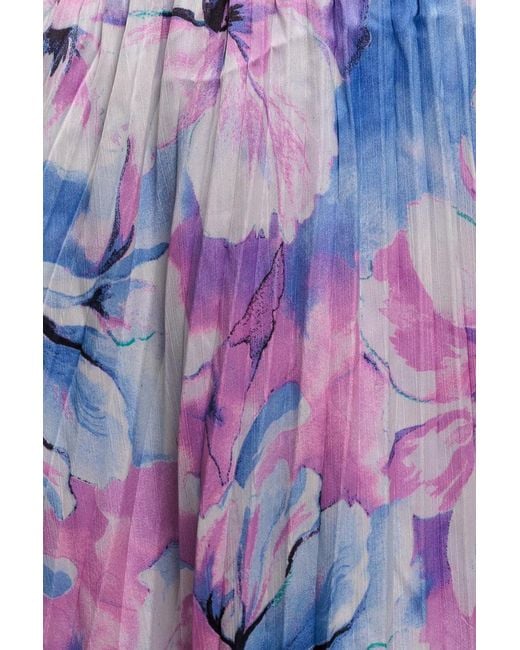 Goddiva Blue Flutter Sleeve Pleated Skirt Floral Midi Dress