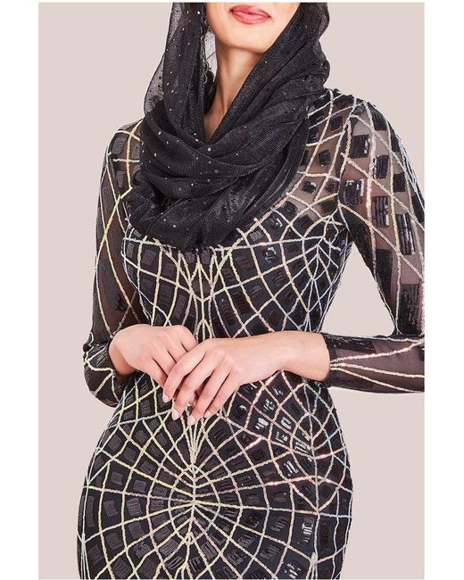 Goddiva Black Modesty Geo Sequin Maxi Dress