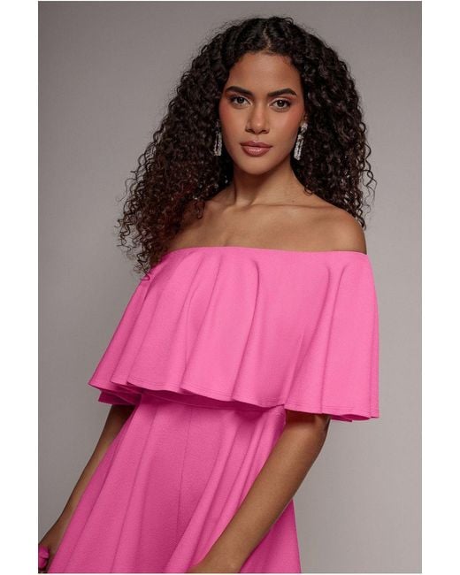 Goddiva Pink Off The Shoulder Frill Neck Skater Romper
