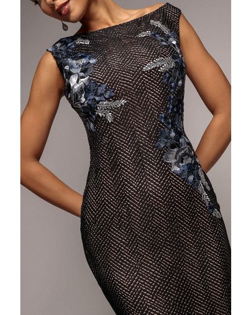 Goddiva Gray Floral Embroidery Asymmetric Lace Midi Dress