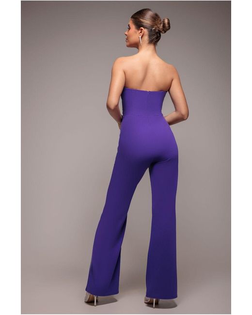 Goddiva Purple Satin Collar Scuba Jumpsuit