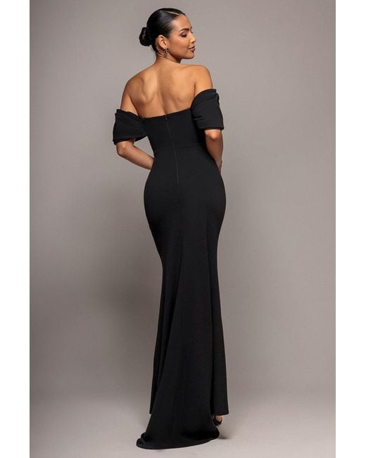 Goddiva Blue Off The Shoulder Draped Sleeve Maxi Dress