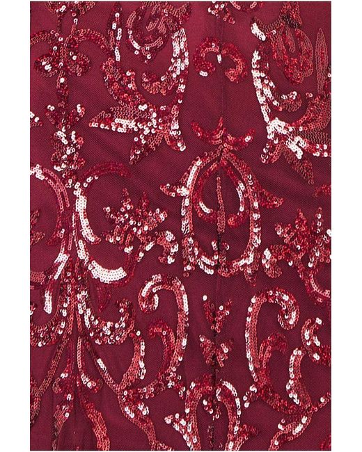 Goddiva Red Iridescent Sequin Maxi With Front Split