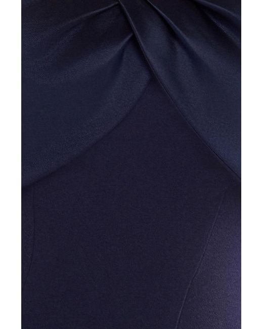 Goddiva Blue Twist Knot Satin & Scuba Bardot High Low Midi Dress