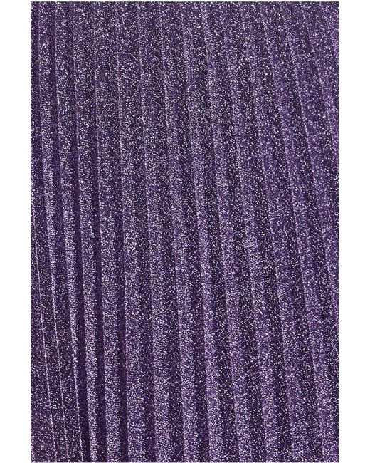 Goddiva Purple Lurex Halterneck Pleated Maxi Dress