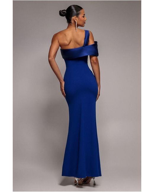 Goddiva Blue Satin Twist One Shoulder Maxi Dress