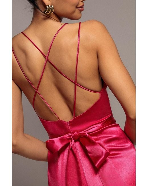 Goddiva Red Satin Cowl Neck Romper