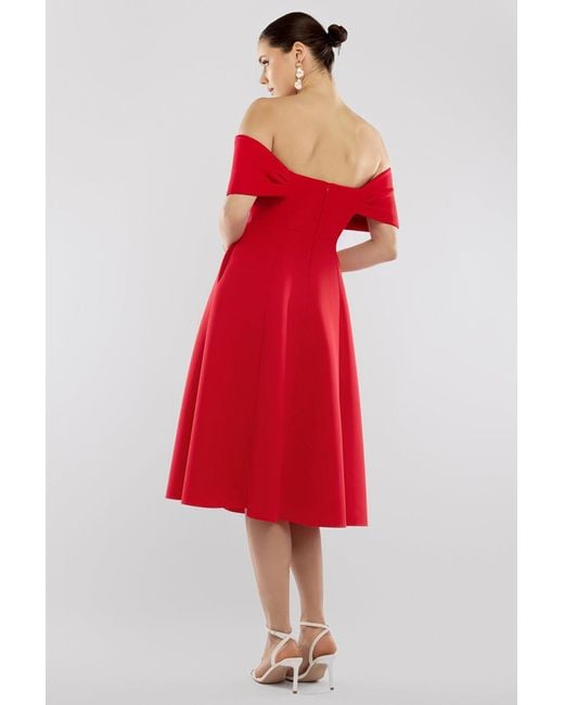 Goddiva Red Bow Off The Shoulder A Line Midi Dress