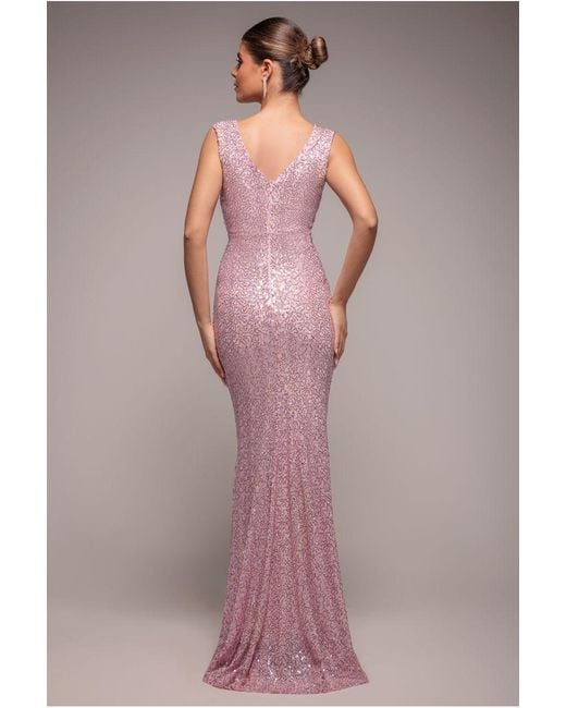 Goddiva Pink Twisted Front Sequin Maxi Dress