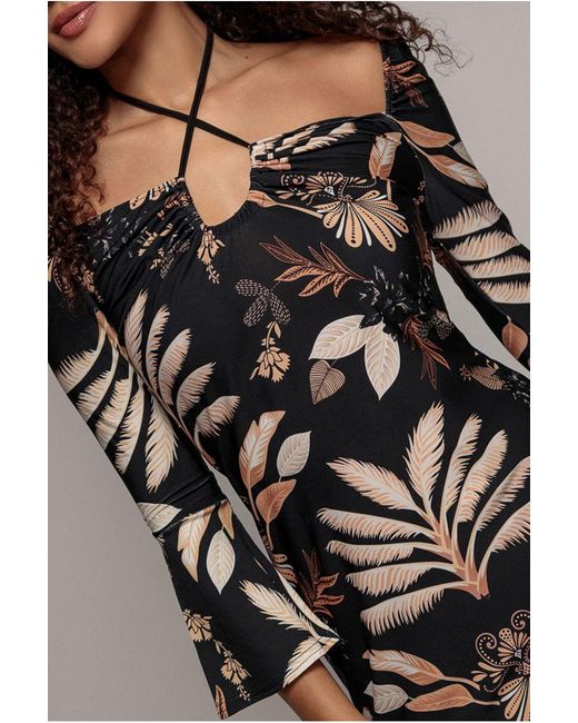 Goddiva Natural Printed Tie Back Midi Dress