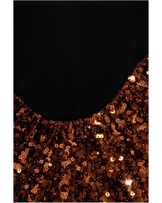Goddiva Brown Scuba Crepe & Sequin Dipped Waist Strapless Maxi Dress