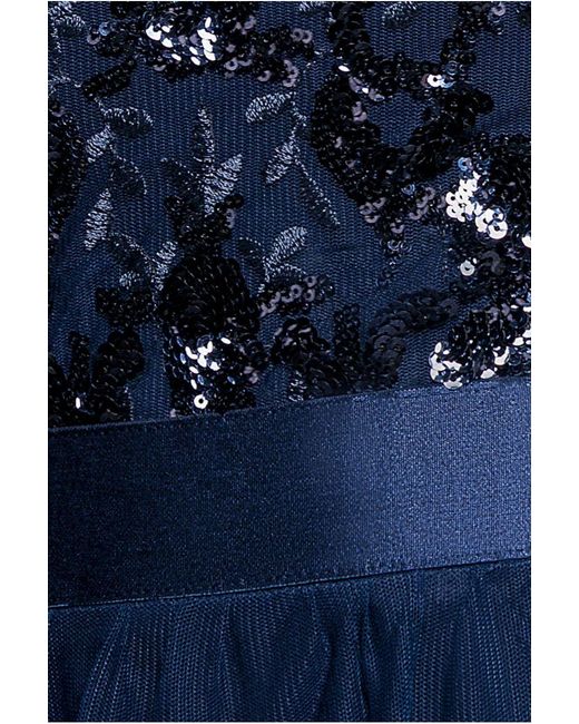 Goddiva Blue Scallop Bardot Ruffle Mesh Maxi