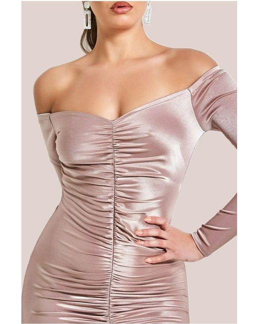 Goddiva Multicolor Off The Shoulder Ruched Mini