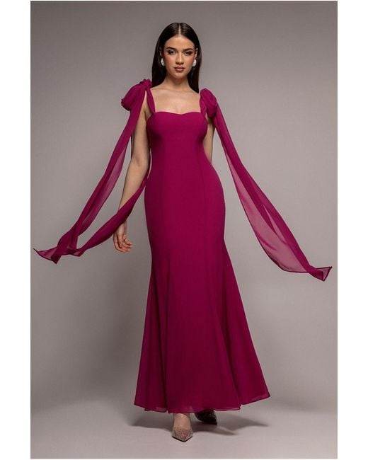 Goddiva Red Multiway Cape Chiffon Sweetheart Maxi Dress
