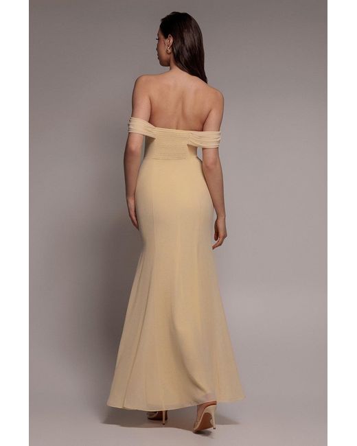 Goddiva Brown Chiffon Bardot Cowl Neck Maxi Dress