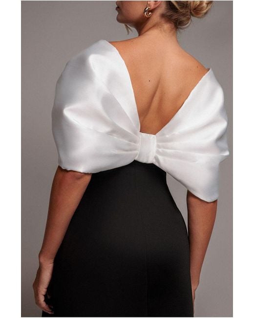 Goddiva Black Contrast Off Shoulder Back Satin Bow Scuba Mini Dress
