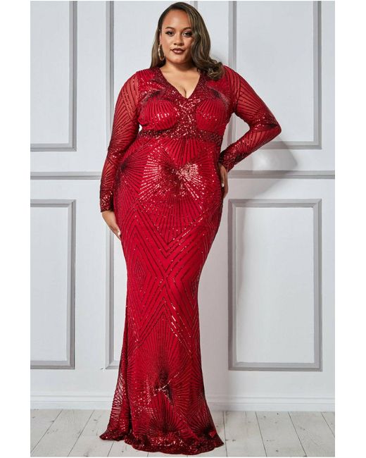 Goddiva Plus Starburst Sequin Maxi Dress in Red Lyst